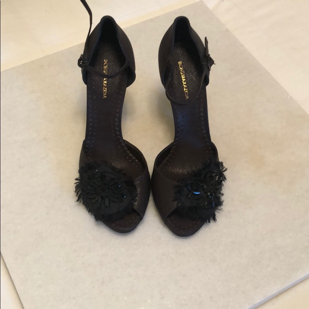 BCBG MaxAzria brown strappy leather heels